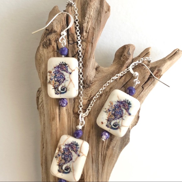 Shark River Sea Glass Co. Jewelry - Artisan Stone Seahorse Earrings and Necklace Set
